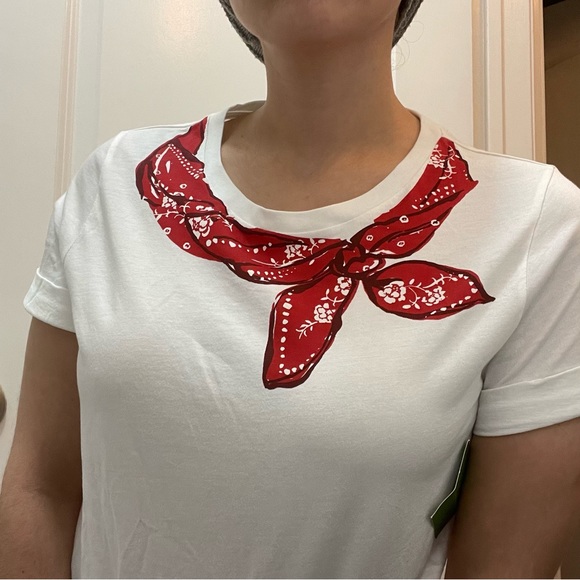 Kate Spade bandana scarf graphic T-shirt white & red Small - Picture 2 of 11